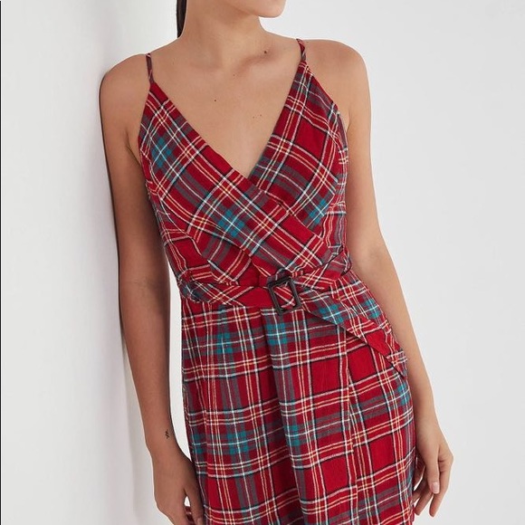Urban Outfitters • Red Plaid Vneck Mini Dress